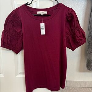 NWT Loft puffy sleeve Plum colored top- size M